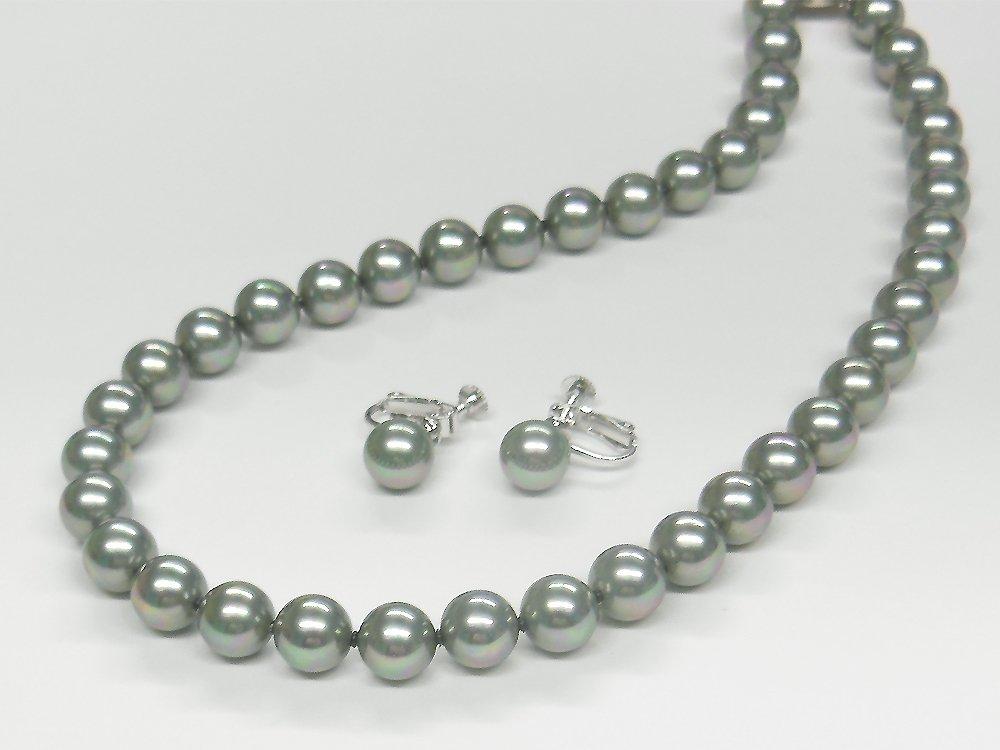 [Your and My Jewelry Box] Black Pearl Necklace and Akoya Pearl Earring Set  Gray 8mm 42cm Regular Size Made in Japan [Gift Wrapped]