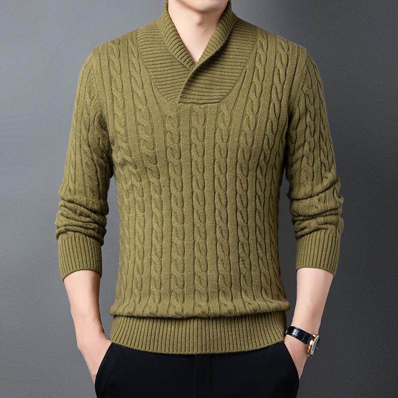 Autumn New Young Men's Long-sleeved Pullover Sweater Korean Style High-elastic Sweater Men's Fitted V-neck Bottoming Shirt