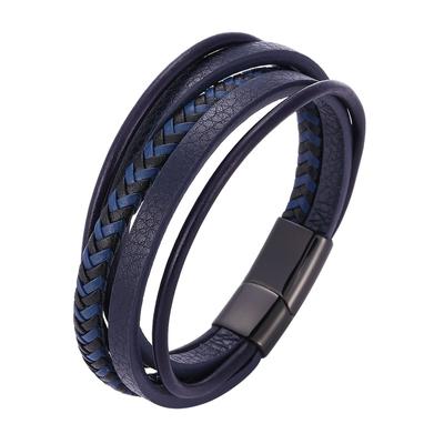 New Men Bracelet Stainless Steel Magnetic Clasp Braided Mutilayer Leather Wrapping Punk Rock Bangles Man Jewelry Gift BB1078