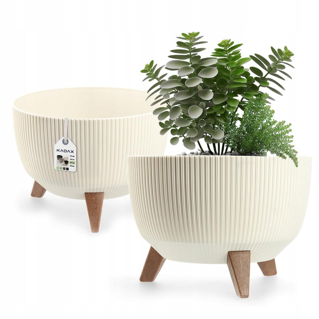 KADAX Blumentopf Übertopf mit Füßen Einsatz Pflanzgefäß 24cm Beige Schale Rund