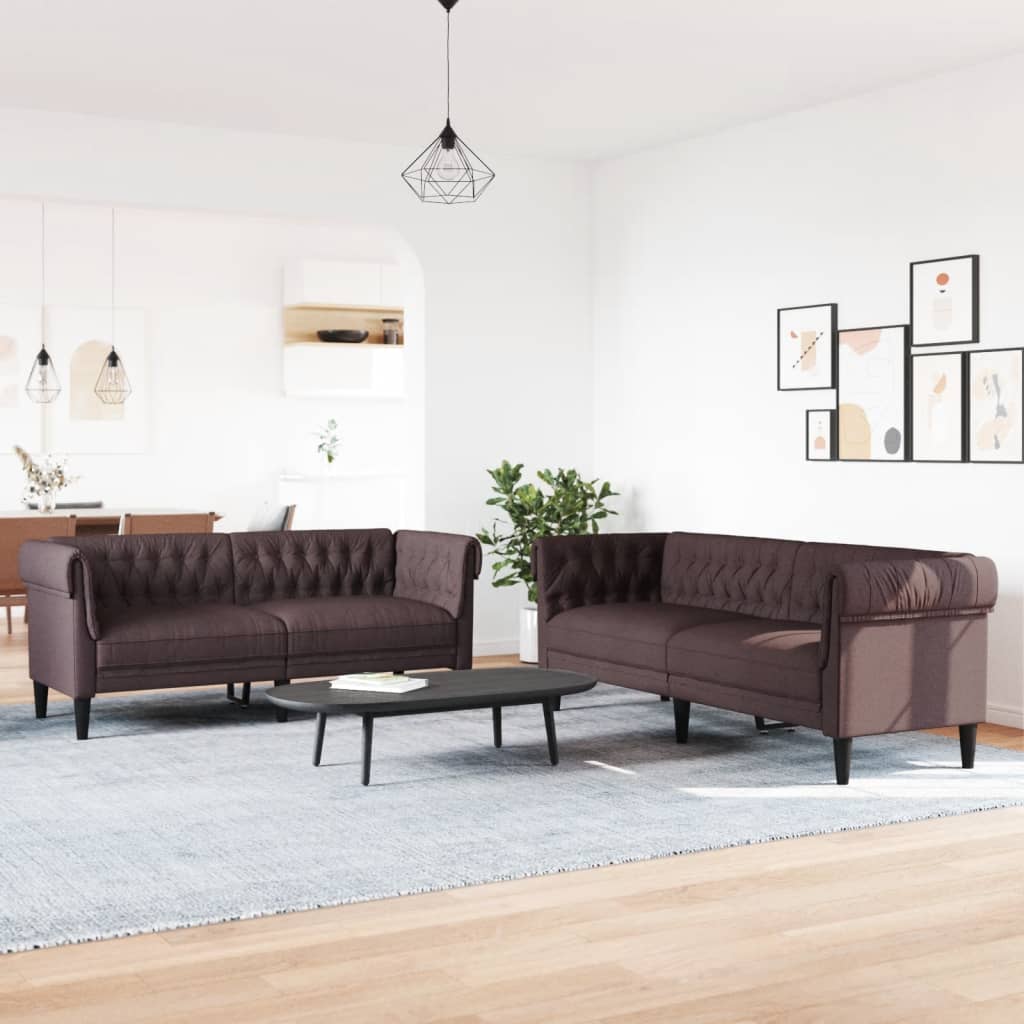 2 Piece Sofa Set Dark Brown Fabric