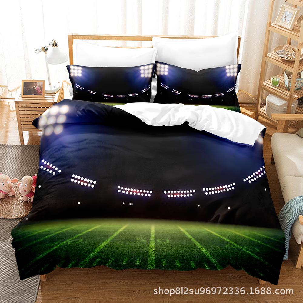 3D Football Series Bedding Set Sports Quilt Cover and Pillow Case 2/3 Pieces Suitable for Home Decoration of Boys' Football Fans' Rooms