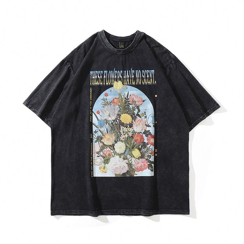 European And American Hiphop Retro Skull Print Washed Old Short-Sleeved T-Shirt Men'S And Women'S Vintage Hip-Hop Vintage