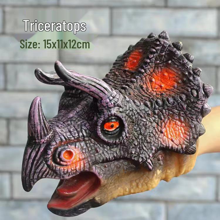 Dinosaur Hand Puppet Gloves - Soft Rubber Triceratops & T. Rex Simulation Toys for Kids