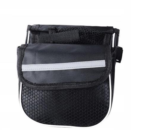 Two-compartment bicycle frame bag with reflector