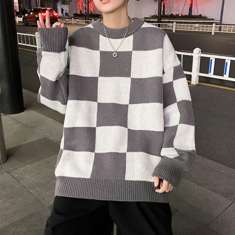 

Уличный свитер мужской ретро клетчатый свитер в клетку хип-хоп осень новый O-образный вырез свободный размер пара повседневные свитера мужские M