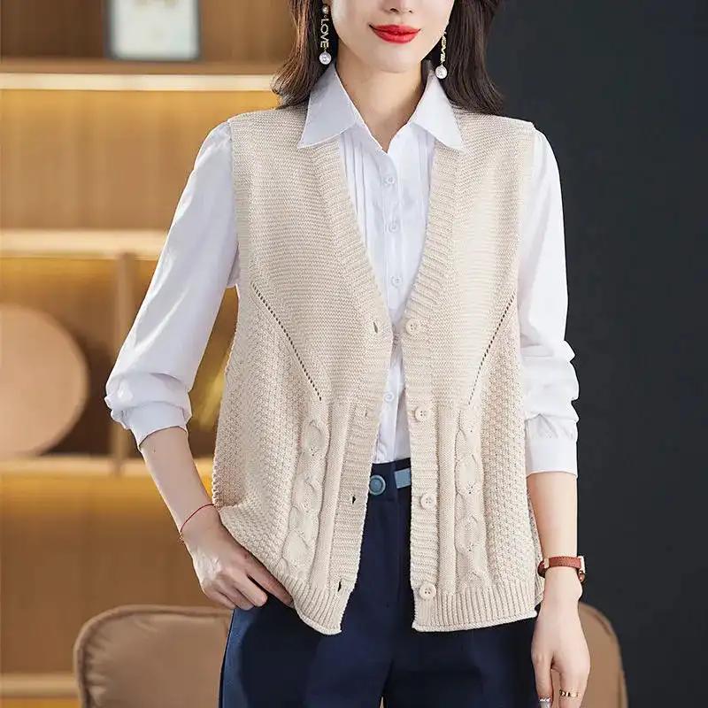 Vest for Women Sleeveless Sweater Tops Knitted Solid Color Sweater Vest Oversize Loose Versatile Casual Sleeveless Coat Vest Top