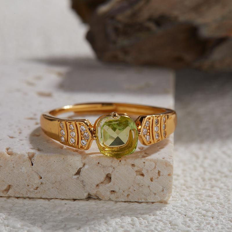 S925 Sterling Silver Natural Topaz Diopside Amethyst Color Treasure Ring Women'S Light Luxury Square Circle Ring French