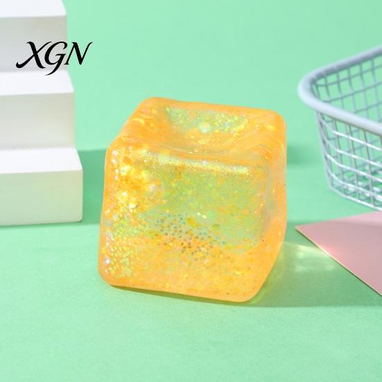 Squeeze Toy Ice Cube with Glitter Slow-Rising Water TPR Fidget Blingbling Stress Reliever for Relief Portable Decompression Gadget Kids Adults