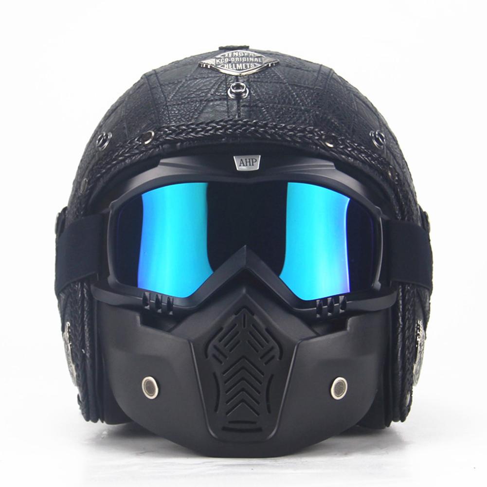 Men Women Artificial Leather Motorcycle Cycling Helmet Vintage Personality 3/4 Full Helmet Suitable For Mountain Bike Motorcycle Atv Off-road