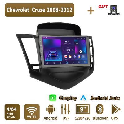 Autoradio Android Carplay pour Chevrolet Cruze 2008-2012, lecteur multimédia, unité principale, stéréo, navigation GPS, BT, WIFI, 4+64 Go