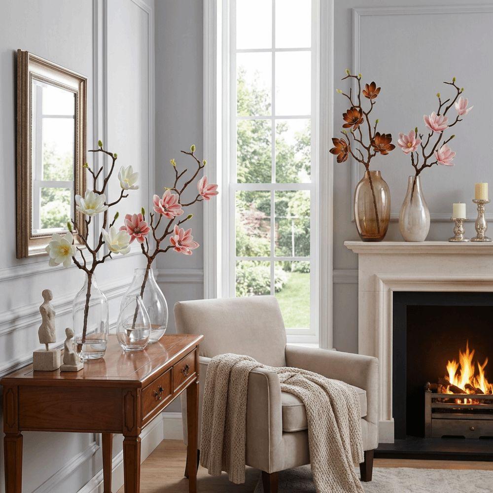 Large Artificial Magnolia Flower Real Touch Realistic Faux Magnolia Branch Handmade Luxury Simulation Big Magnolia Garden Decor
