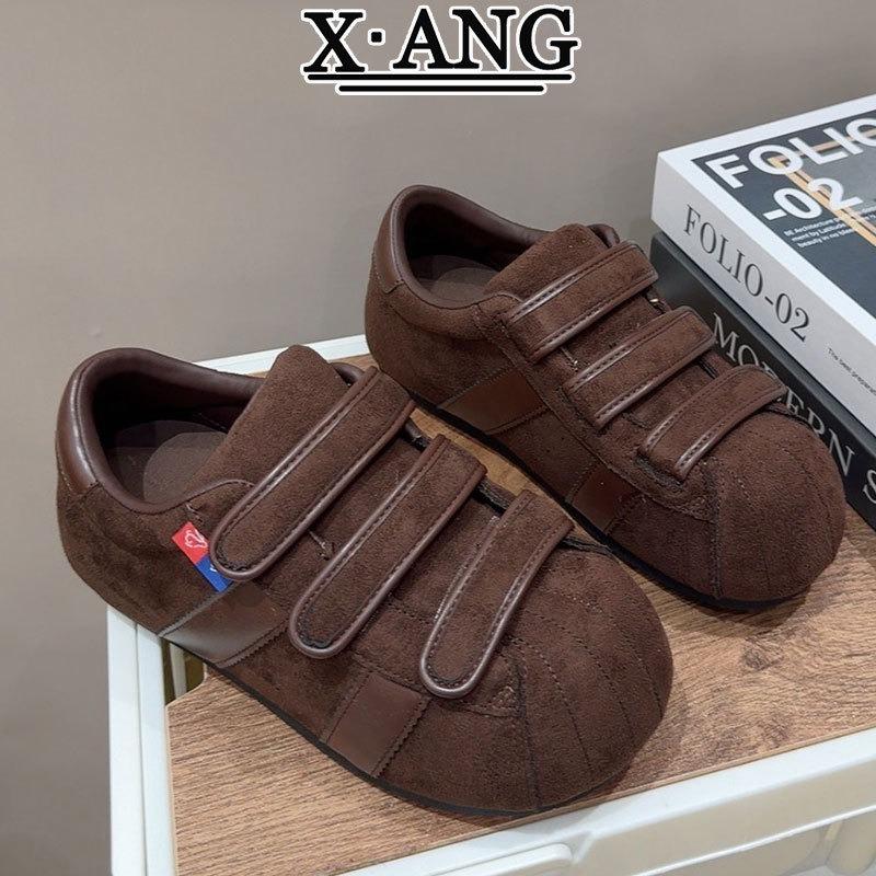 Leather Velcro women's shoes red women's autumn new student bread shoes casual board shoes