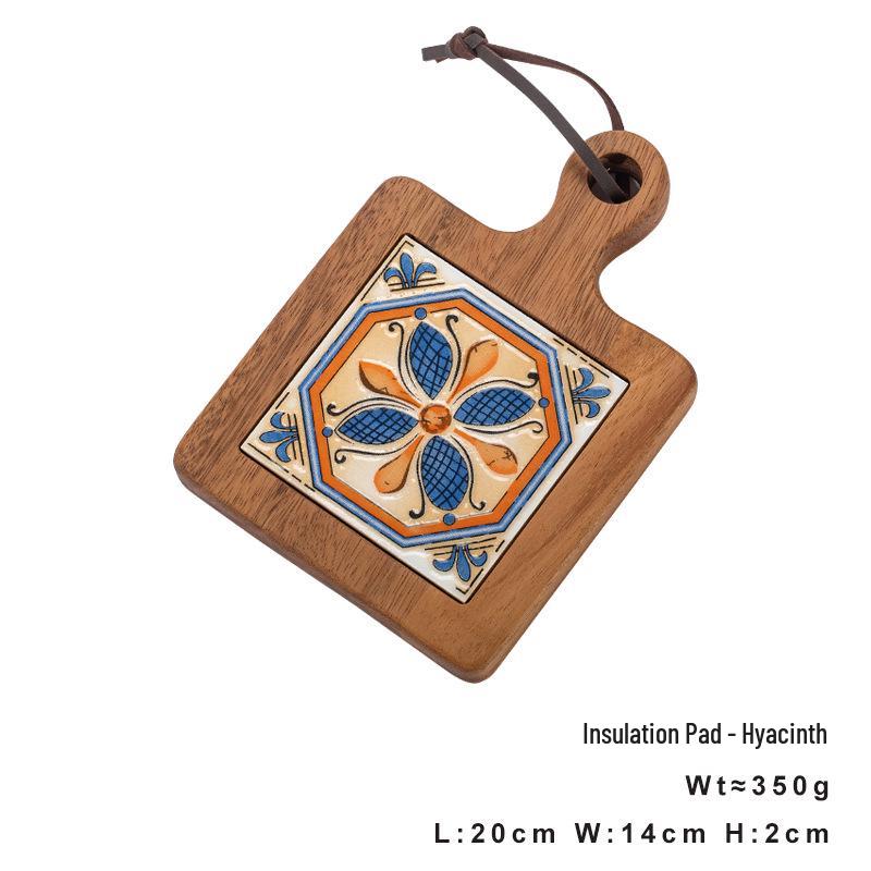Acacia Wood Flower Tile Trivet: Wooden Anti-Scald Heat Insulation Pad for Dining Table and Ceramic Tableware.