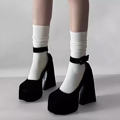 French Retro Mary Jane Shoes Women's Spring 2024 New One-word Belt Large Size Waterproof Table with Skirt High Heels