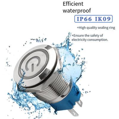 Waterproof Switch 110-220V LED Power Symbol Latch Metal