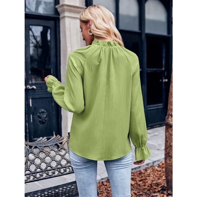 Fashion Elegant Long Sleeve Jacquard Women Blouse Loose Simple Office Shirt Female Stand Collar Solid Color Vintage Tops 3303