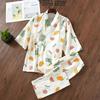 GMXIA Pajamas Women's Spring and Autumn Cotton Gauze Breathable Three-quarter Sleeve Home Wear Two-piece Set Summer Light Style Pajama Sets