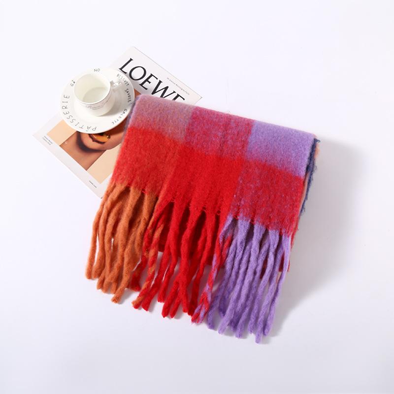 Autumn and winter new style warm pull hair color grid scarf fashionable versatile outer