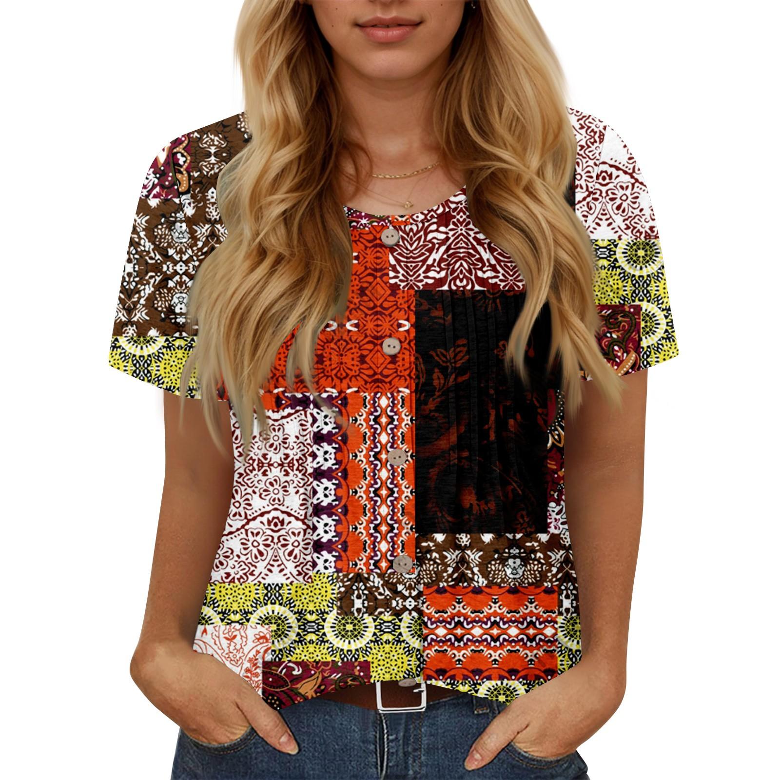 

Женский повседневный модный круглый плиссированный топ с цветочным принтом на пуговицах XXL винный