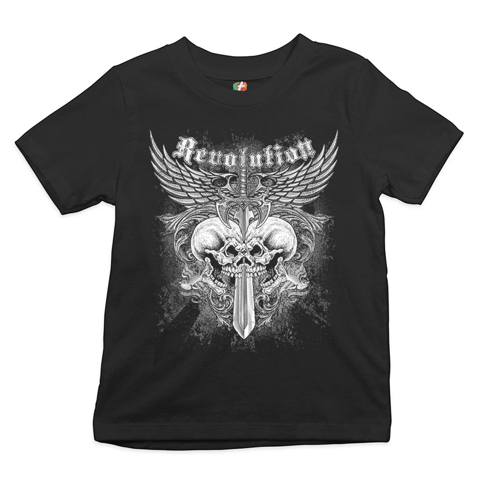 

Revolution Gothic Skulls Youth kids boys T-Shirt Angel Wings Skeleton Horror Kids 140