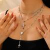 Creative Fashion Sense Colorful Double Layer Cross Pendant Collarbone Chain Y Shaped Tassel Necklace