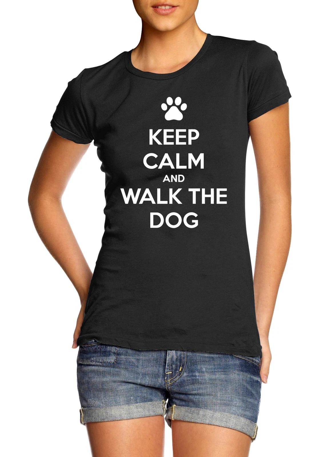 Keep Calm And Walk The Dog Funny Pet Lover T-Shirt Womens Gift Tee L