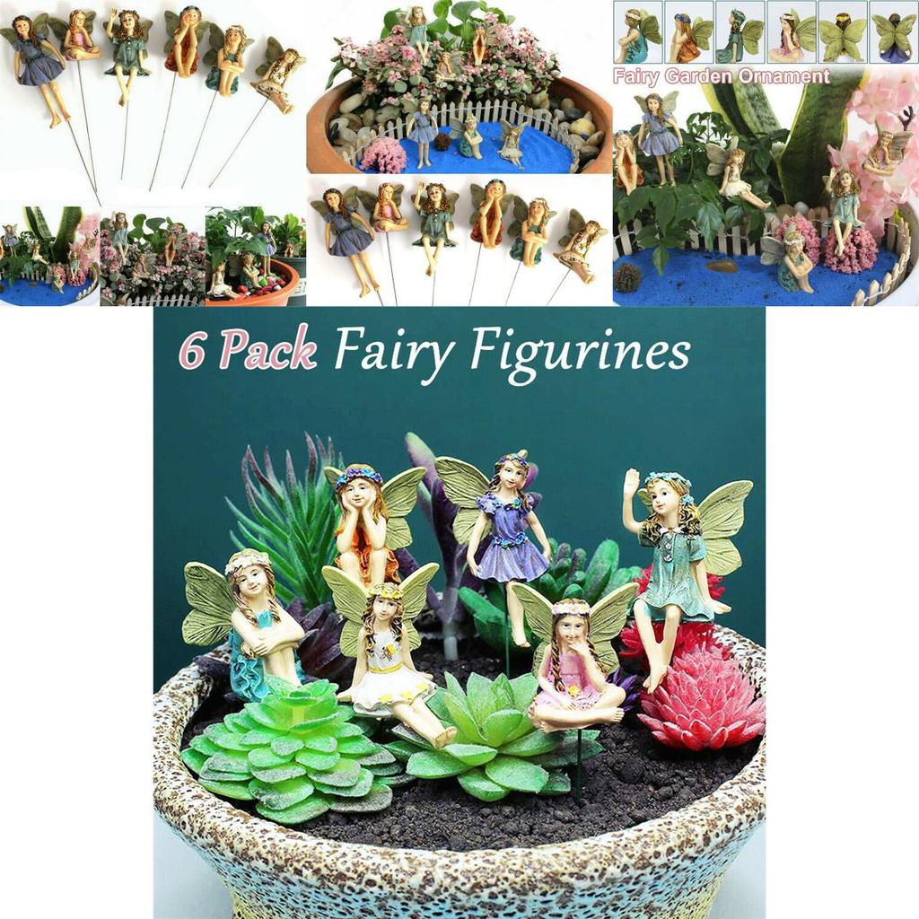 6pc Miniature Fairy Garden Figurines Set Vibrant Multicolored Outdoor Micro Landscape Decor
