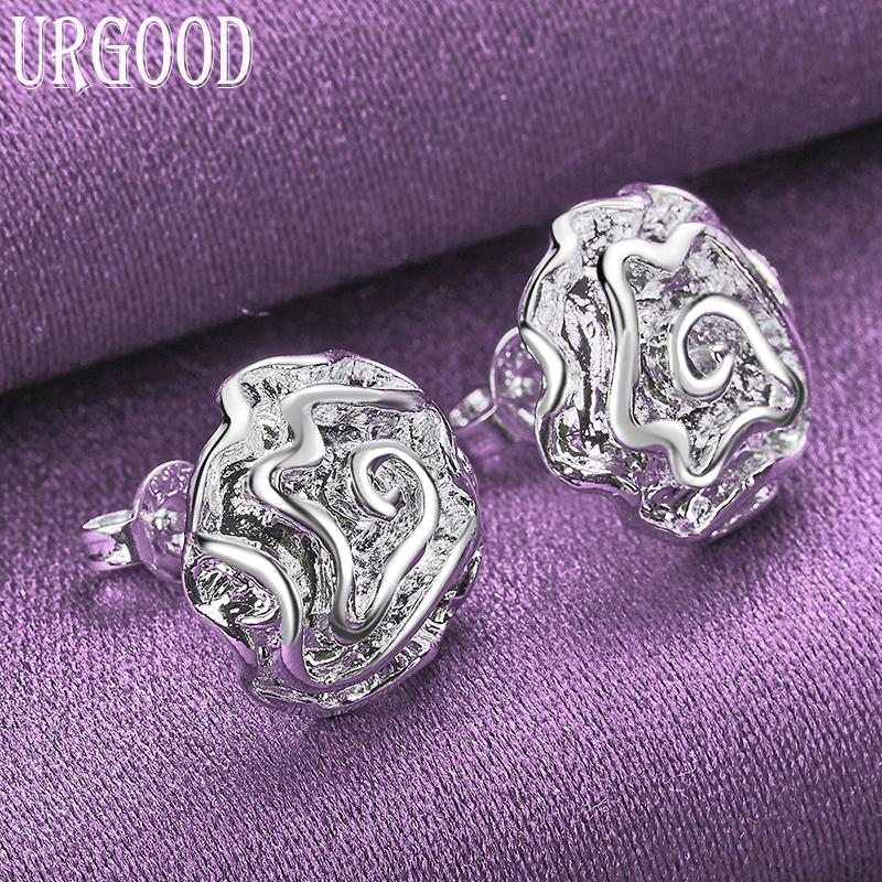 Pendientes de plata de ley 925 con forma de rosa y dijes para boda