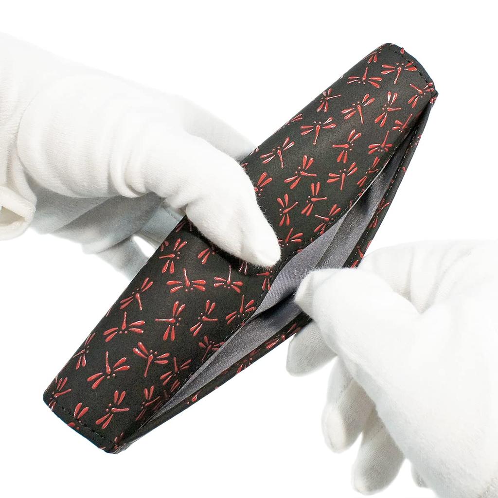Inden Long Wallet Bundle Q with Coin Purse Deerskin Black X Red Lacquer Dragonfly Pattern [Indenya] 2308-21-008