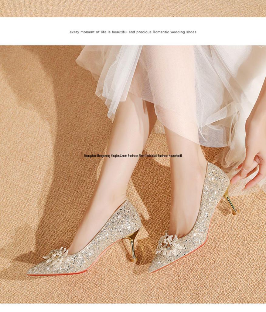 Brudens & Brudtärnornas 2025 Spetsiga Bröllopsskor - Franska Kristallhögklackade för Bröllop & Vardagsbruk