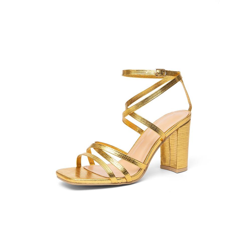 

New Nude Patent Leather High Heel Sandals Cross Strap Thick Heel Women s Fashion Party Shoes 41 золотий