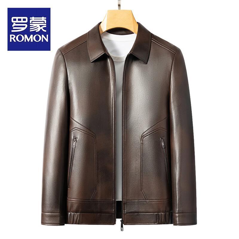 ROMON Men's Faux Leather Lapel Jacket