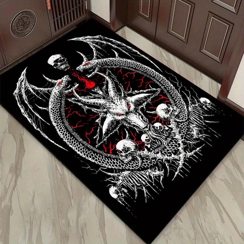 Epic Dragon Skull Rug for Gothic Decor | Unique Fantasy Art Carpet | Dark Theme Living Room Accessories Skid Resistant Carpet