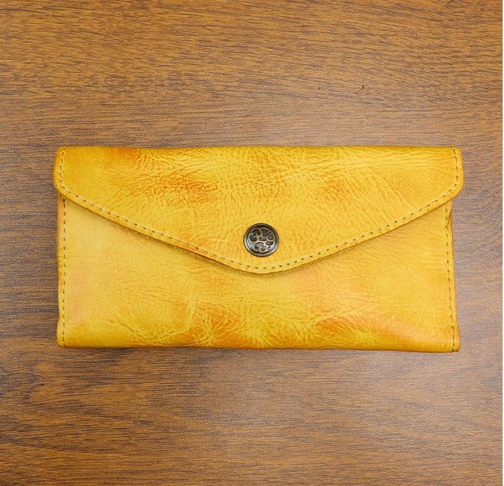 Handgefertigte pflanzlich gegerbte Leder Herren- und Damen-Langbrieftasche aus echtem Leder mit großem Fassungsvermögen, Hand-Zehenabdeckungsschicht, Rindsleder-Tasche