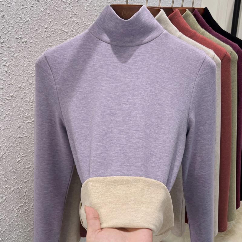 

Теплая флисовая водолазка женская внутренняя водолазка зимний флис утолщенный шелк кашемир с подогревом женский теплый топ XXL лавандовый