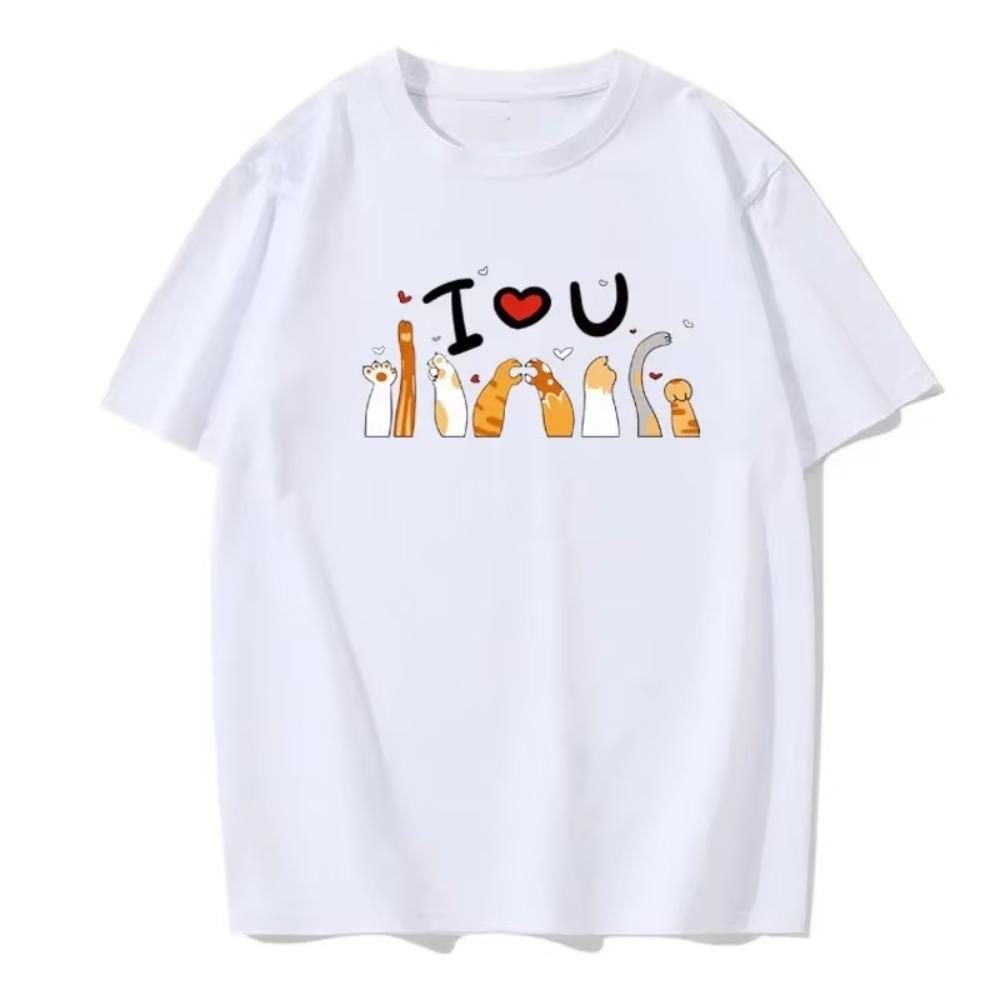 

Забавная и милая летняя футболка с короткими рукавами и принтом кошачьих царапин, повседневная одежда для пар, круглый вырез, европейский размер, парная футболка XXXXXL белый