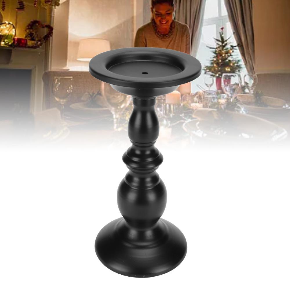 Polished Surface Black Candlestick Holders Iron Metal Candle Stand Coffee Table Decor