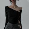 Slim Top Fashion 2024 New Design Sense Street Diagonal Collar Cut Out Silm Slimming Long Sleeve Top T-shirt for Women