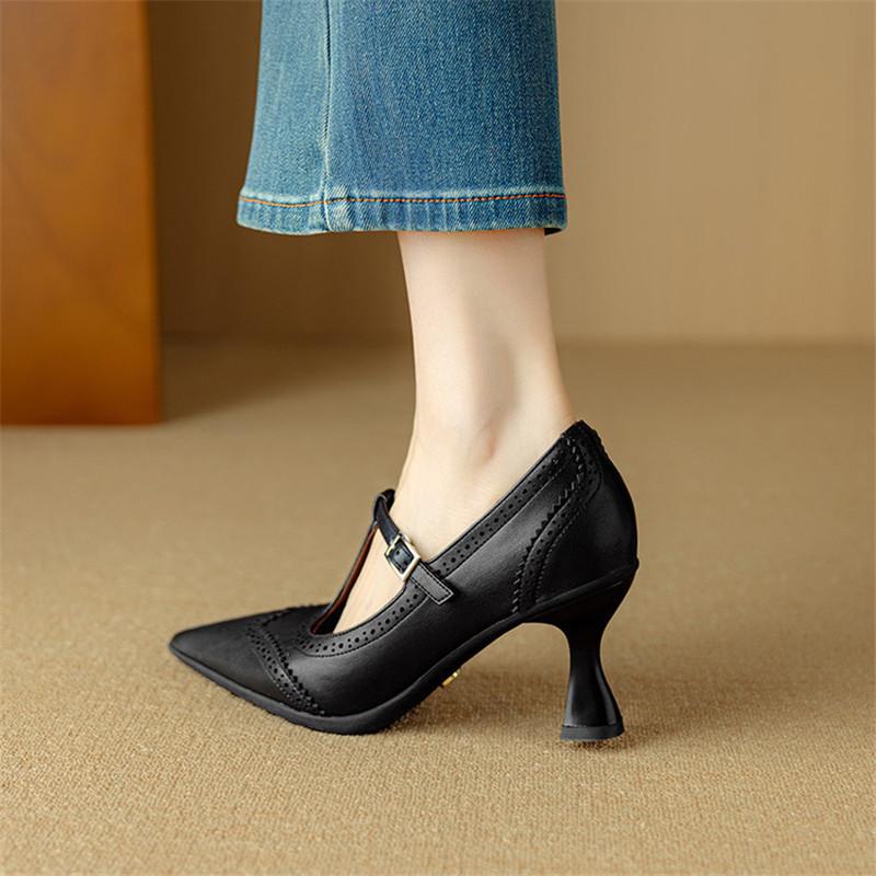 Fashion New Spring/Summer Women Pumps Shoes for Women Fashion Brogue Designs Pointed Toe Shoes High Heels Mary Jane Shoes Women Size 40