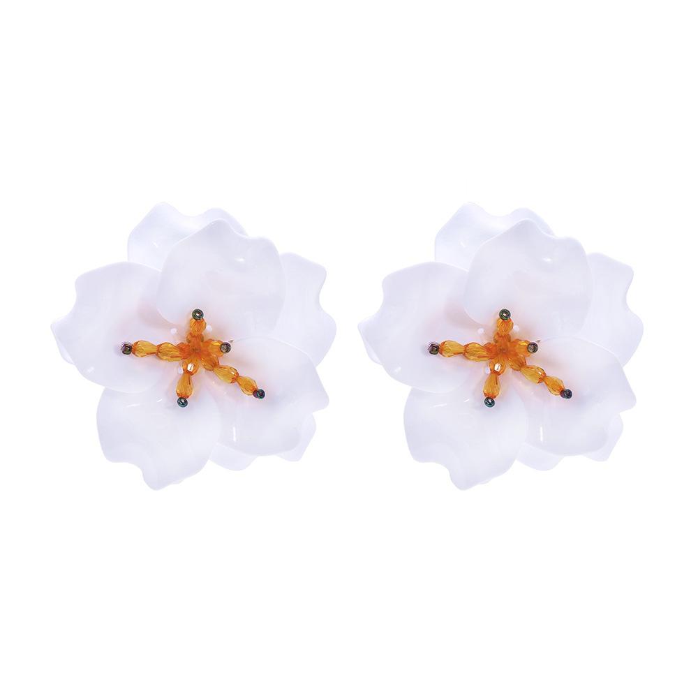 

Metal Resin Woven Flowers Geometric Stud Earrings for Women New Simple Trend Design Zircon Party AccessoriesZAA білий