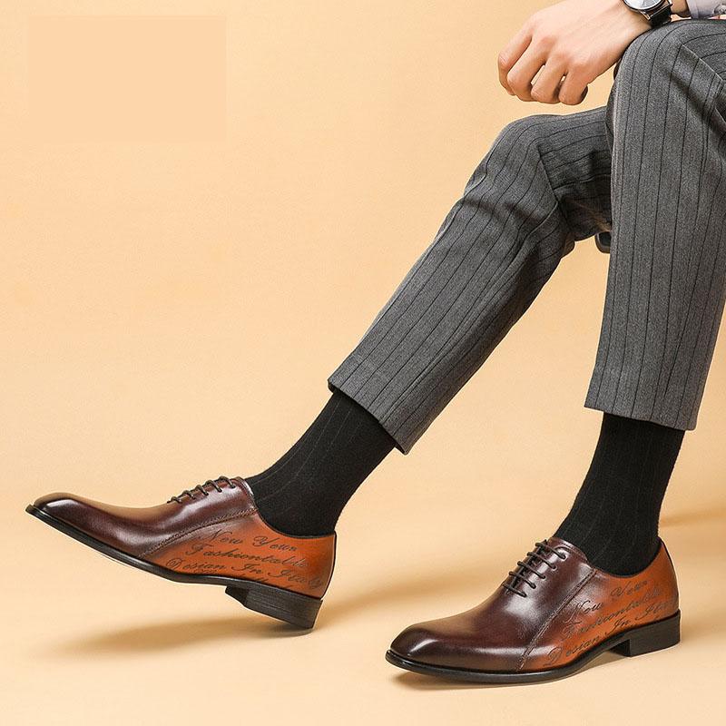 Fashion Quality Men Goodyear Welted Shoes Designer Brand Platform Brogues Dress Genuine Leather Brown Laces Wedding Shoes Size 46