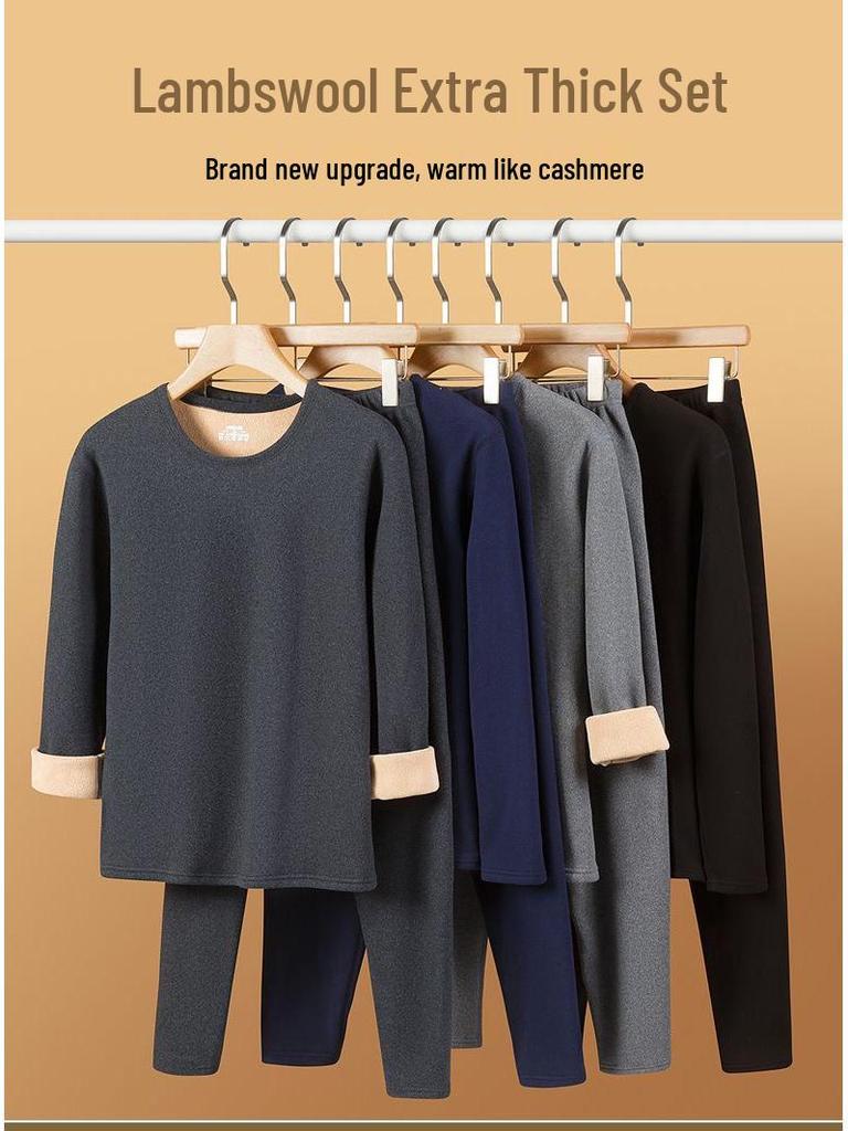 Ανδρικό Σετ Θερμής Εσωτερικής Ένδυσης από Παχύ Μαλλί Αρνιού - Φούτερ & Παντελόνι Φθινόπωρο/Χειμώνας για Προστασία από το Κρύο