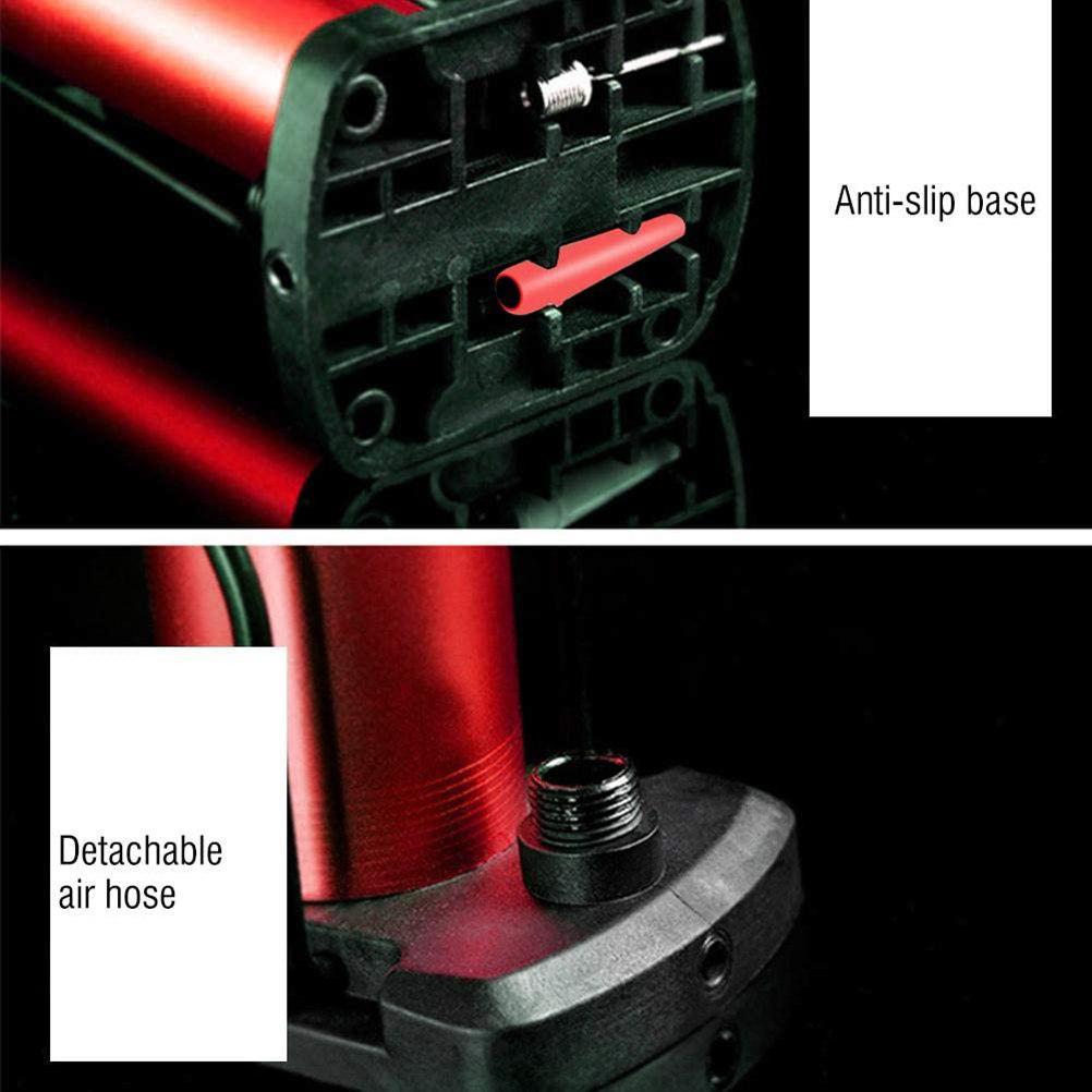 1Set Compact Bike Foot Pump Heavy Duty Metal Build Multi-Use for Tires Balls Motorcycles Portable Inflation Tool Red with