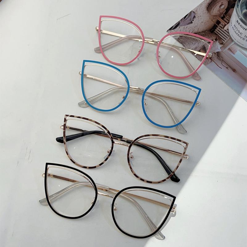 KAMMPT Fashion Retro Cat Eye Frame Trendy Ins Brand Design Korean Style Women's Glasses Non-prescription Chic Decor Eyewear
