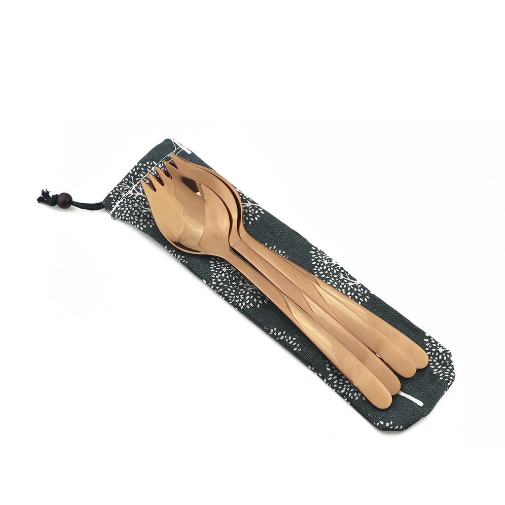 4 Piezas Vajilla Negra Camping Viaje Un Cuchillo y Tenedor Cubiertos Anfibios Cuchara Tenedor Acero Inoxidable 304 Fideos Aperitivo