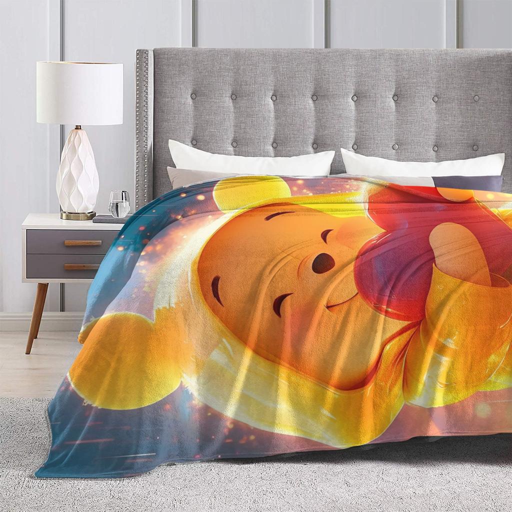 Mantas de Dibujos Animados de Winnie the Pooh Felpa de Coral Polar Aire Acondicionado Manta Ligera Portátil para Ropa de Cama Coche Felpa Colcha Fina