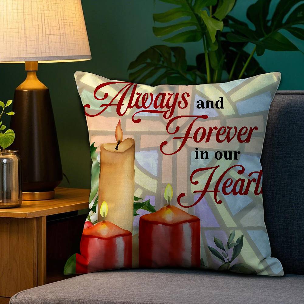 Christmas Red Candle Pillow Case Plush Fabric Soft Double Sided Print Sofa Cushion Cover Throw Pillow Covers