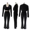 TW492 Stilvolles Dreiteiler-Set für Damen: Einfarbiges Sexy Cropped Lässiger Sportanzug