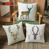 Christmas Reindeer Head Home Decorative Sofa Throw Pillow Couch Cushion Cover Cream Color Linen Deer Animal Print Pillow Cover